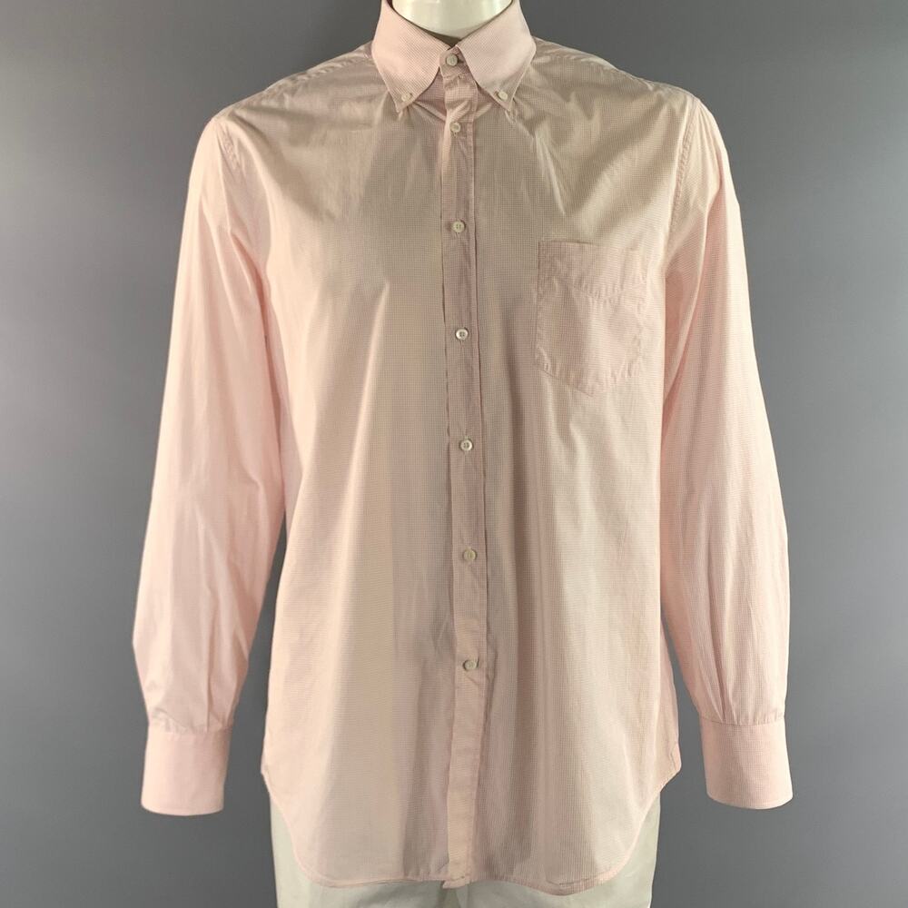 BRUNELLO CUCINELLI XXL Red White Graph Check Cotton Button Down LS Shirt